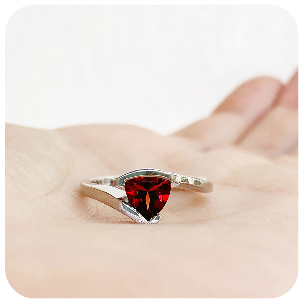 Trillion cut Garnet Ring in Sterling Silver
