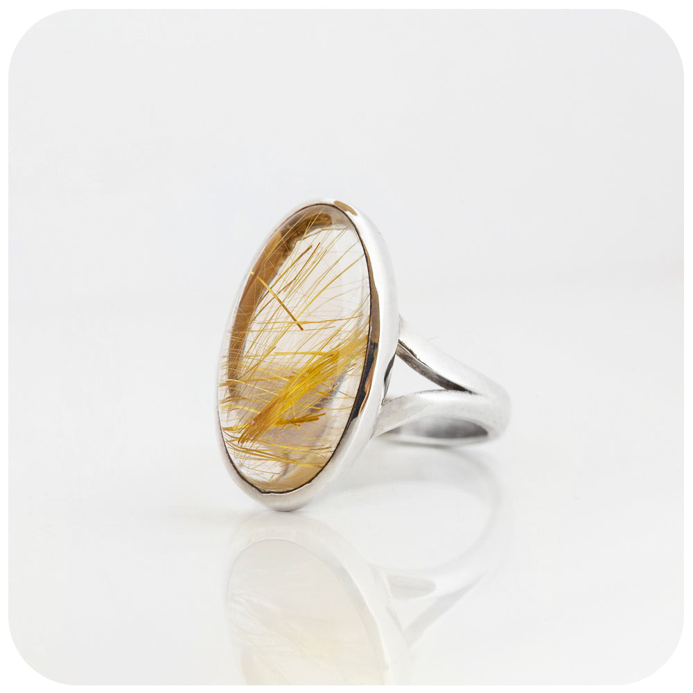 Oval cut Gold Rutile Quartz Split Band Ring
