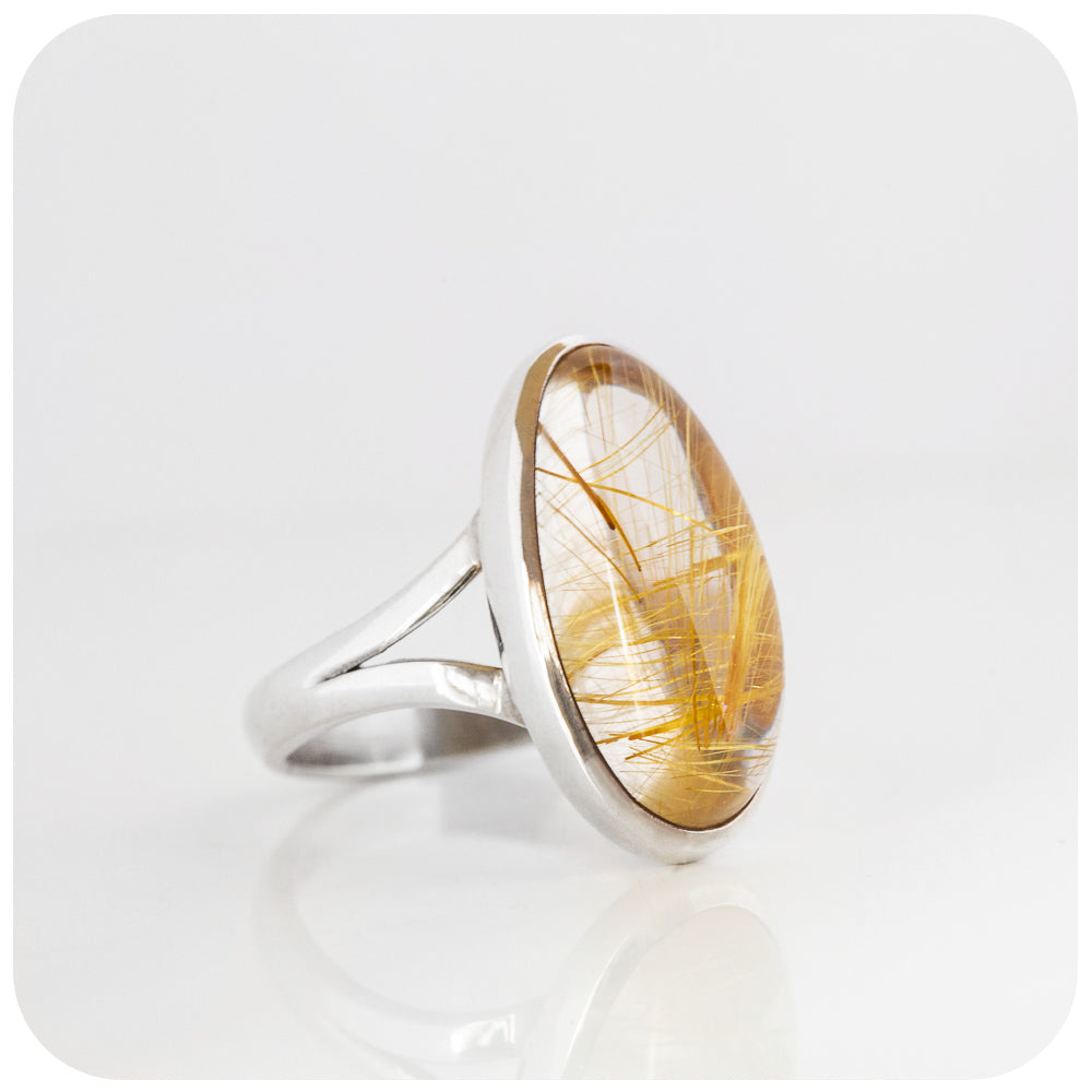 Oval cut Gold Rutile Quartz Split Band Ring