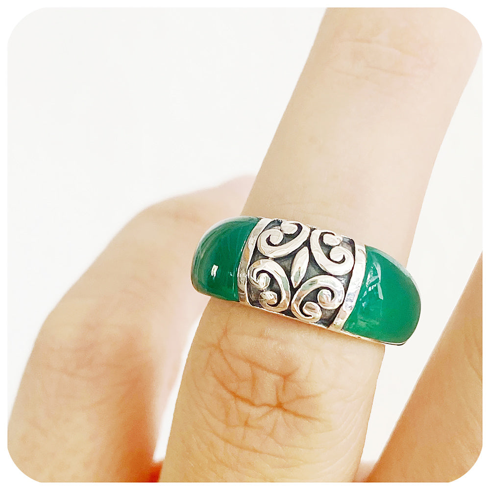 Green Onyx Chunky Ring in Sterling Silver