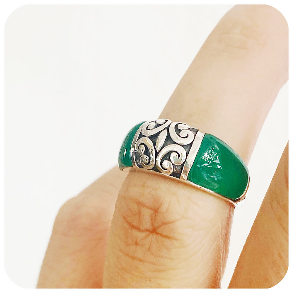 Green Onyx Chunky Ring in Sterling Silver