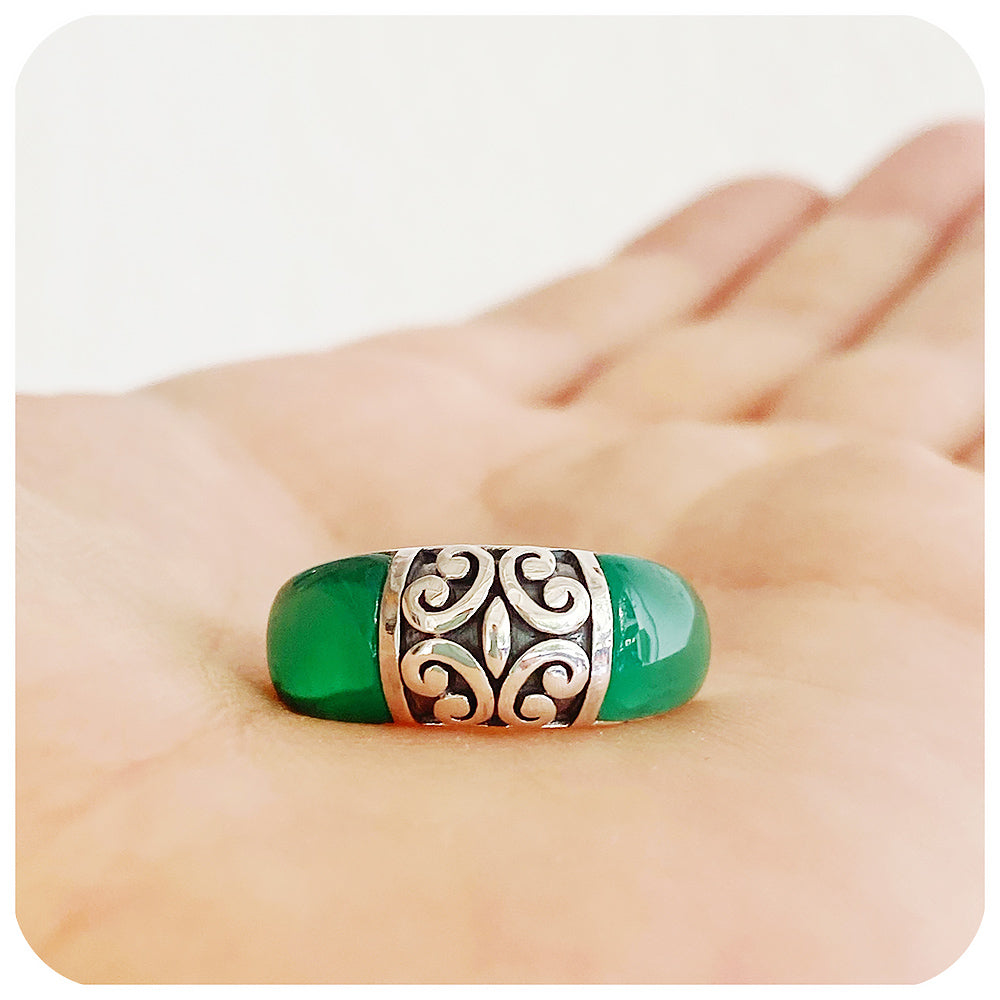 Green Onyx Chunky Ring in Sterling Silver