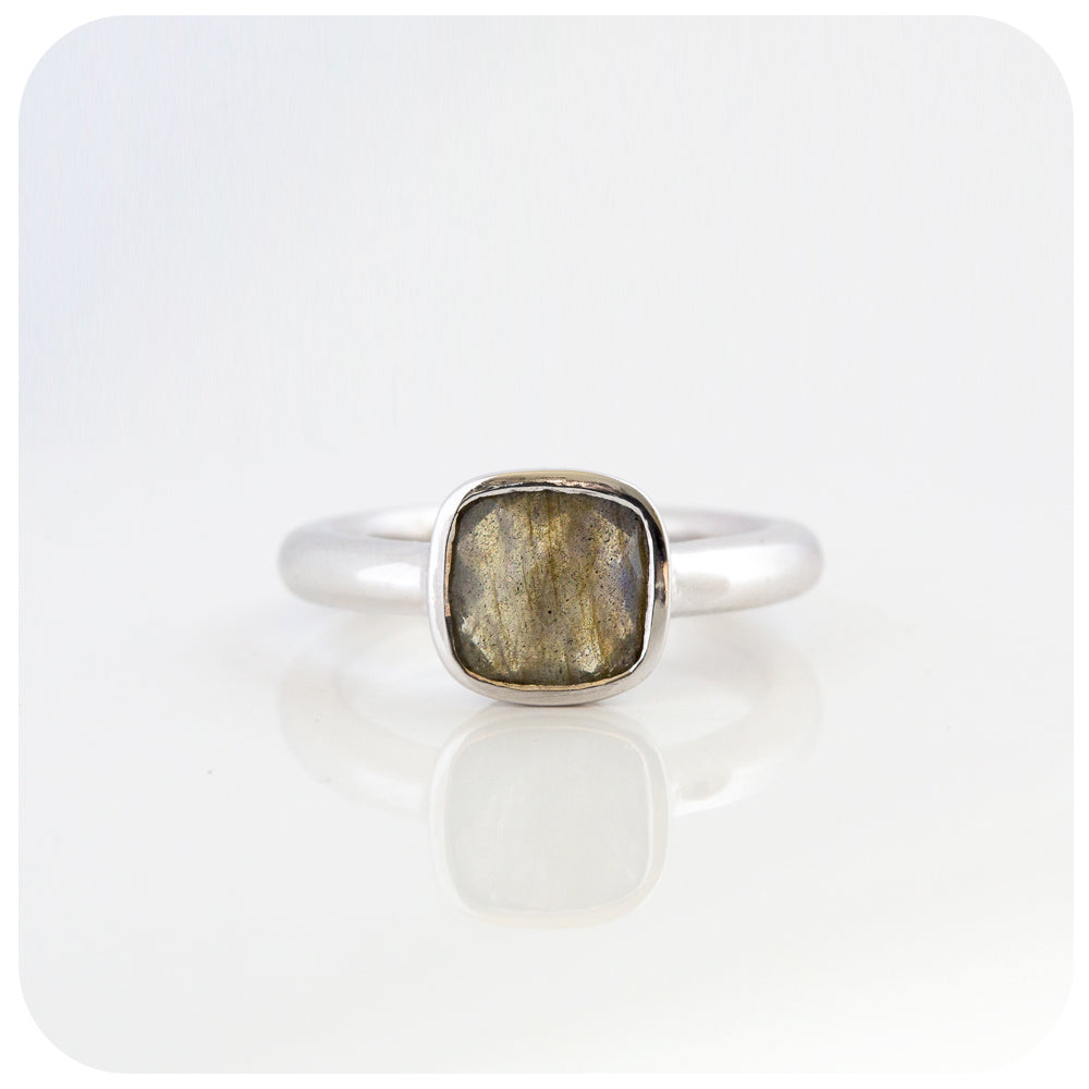cushion cut labradorite ring in silver