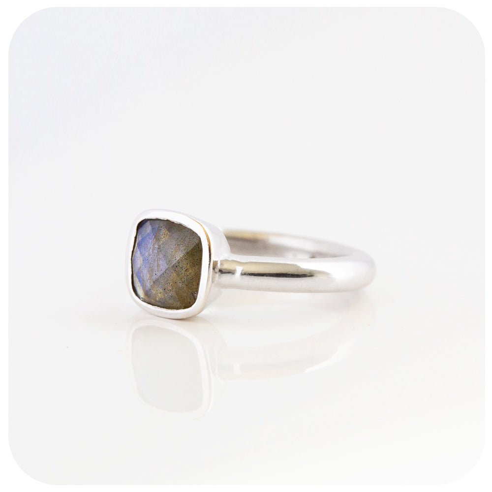 cushion cut labradorite ring in silver