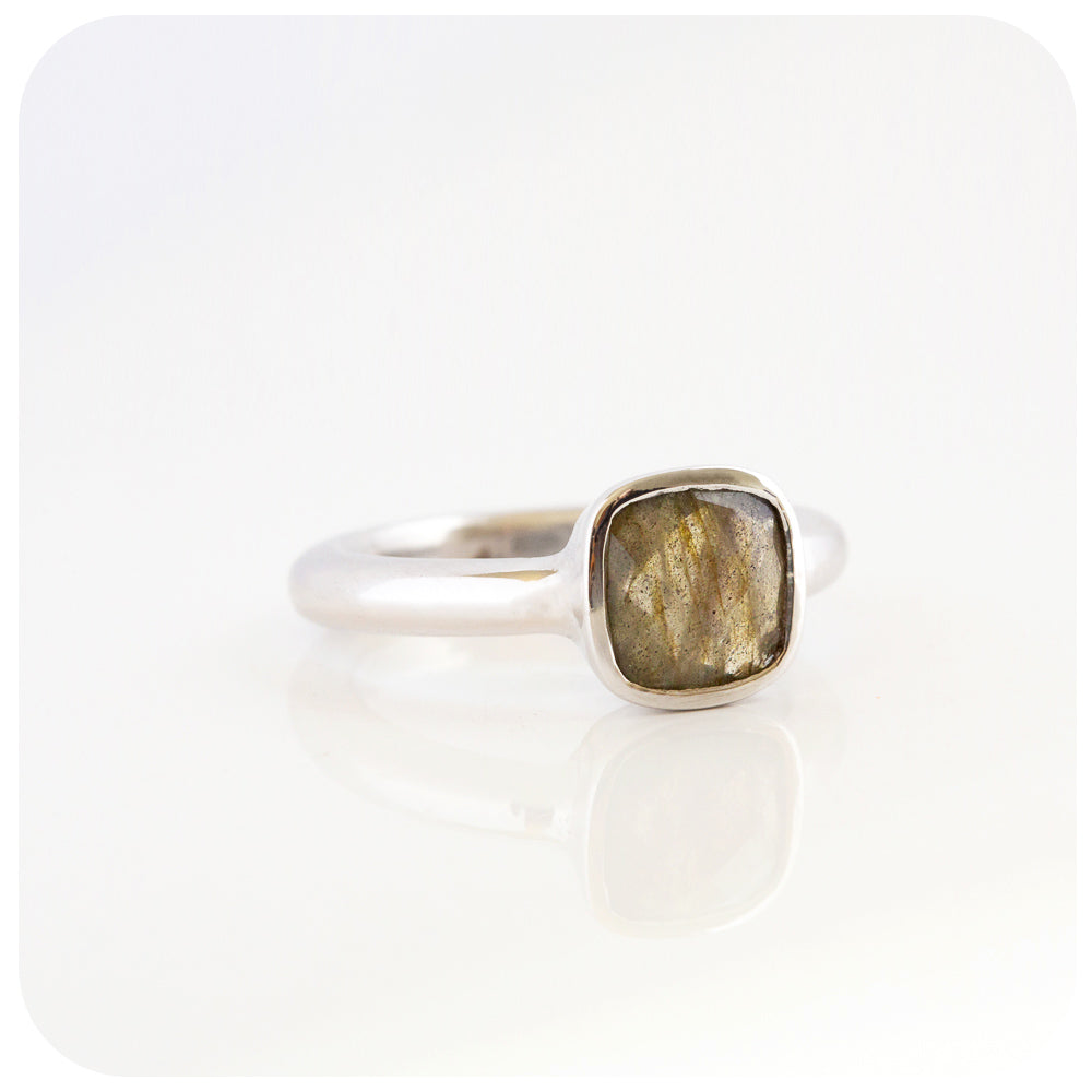 cushion cut labradorite ring in silver