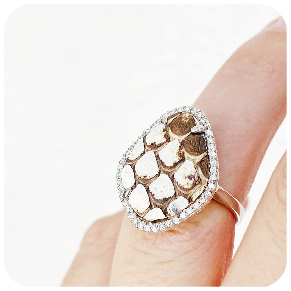 Leather and Cubic Zirconia Ring