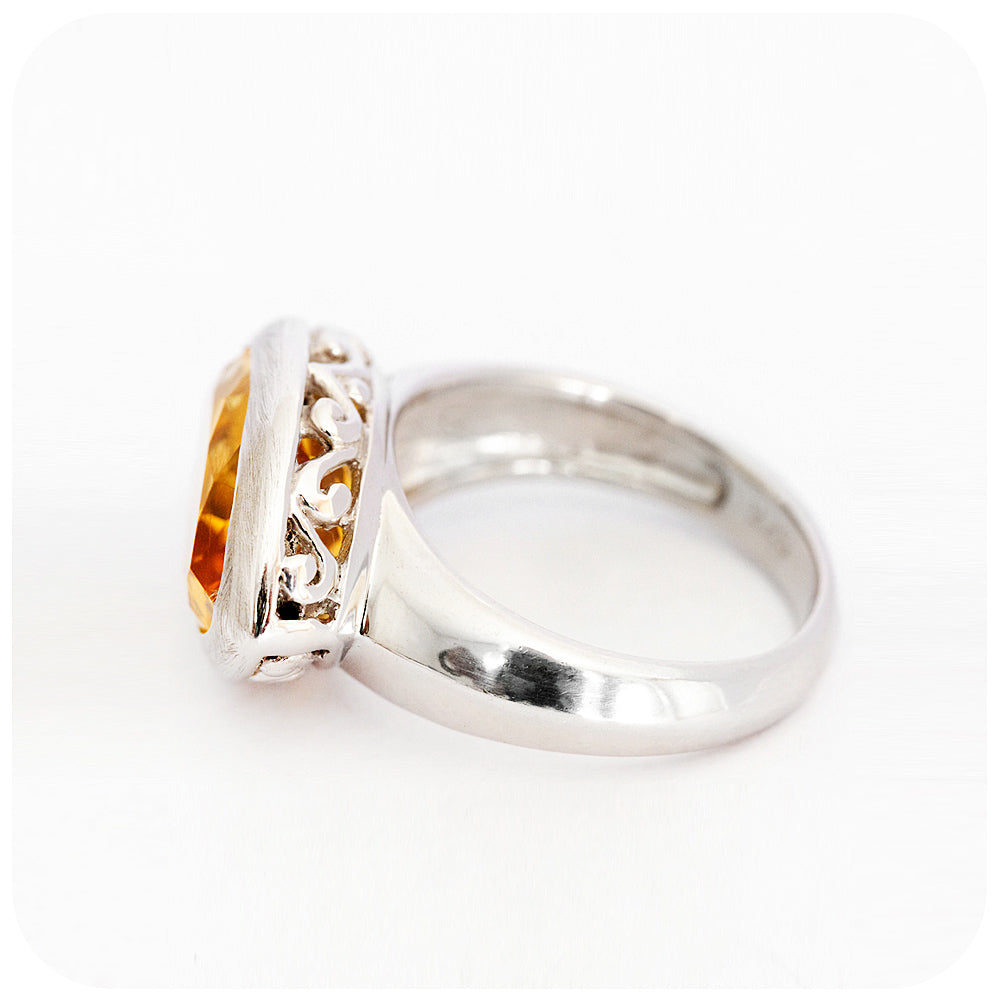 Marquise cut Bright Yellow Citrine Ring in Sterling Silver - Victoria's Jewellery