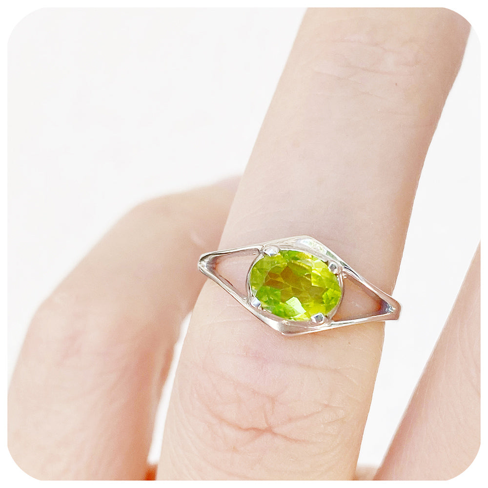 Oval cut Peridot Ring in Sterling Silver - Victoria's Jewellery