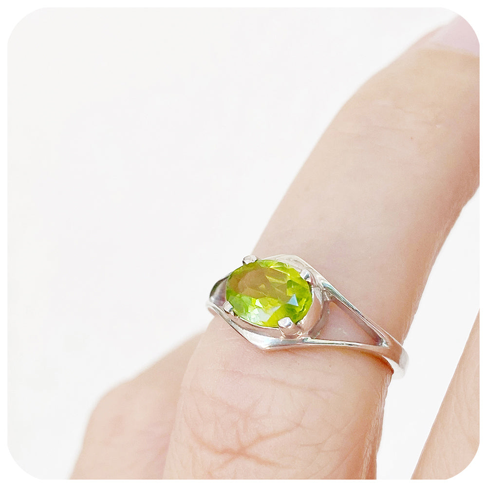 Oval cut Peridot Ring in Sterling Silver - Victoria's Jewellery
