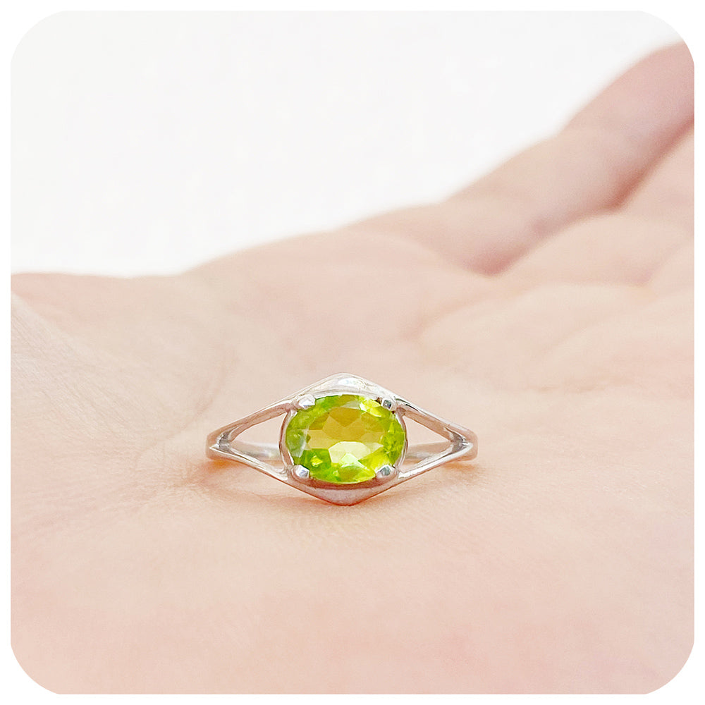 Oval cut Peridot Ring in Sterling Silver - Victoria's Jewellery