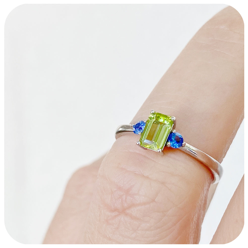 The Bea Ring with Peridot and Blue Sapphire in Sterling Silver