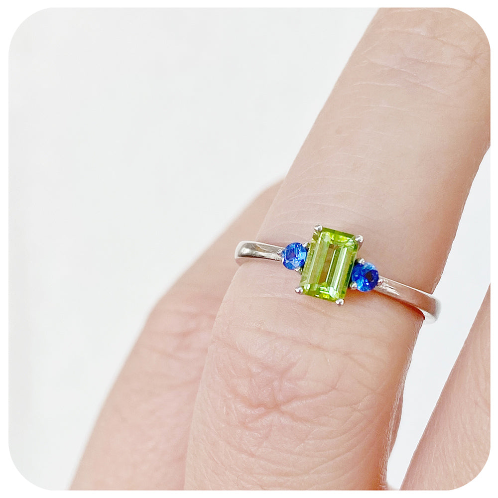 The Bea Ring with Peridot and Blue Sapphire in Sterling Silver