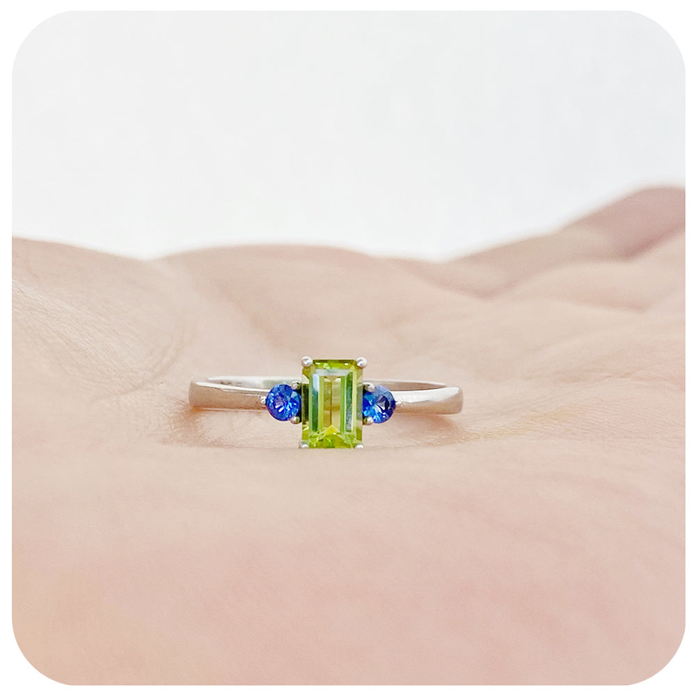 The Bea Ring with Peridot and Blue Sapphire in Sterling Silver