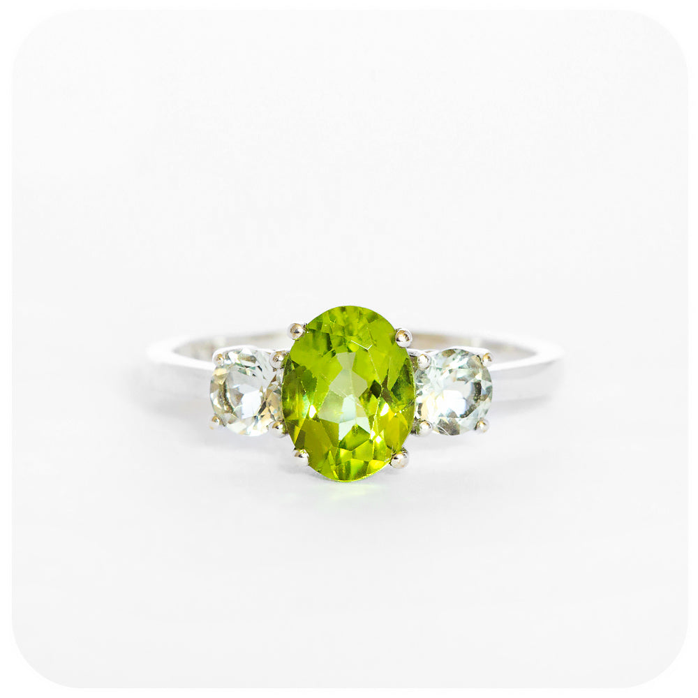 Peridot and Prasiolite Trilogy style Anniversary Ring - Victoria's Jewellery