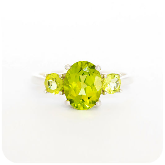 Oval cut Peridot Trilogy Anniversary Ring - Victoria's Jewellery
