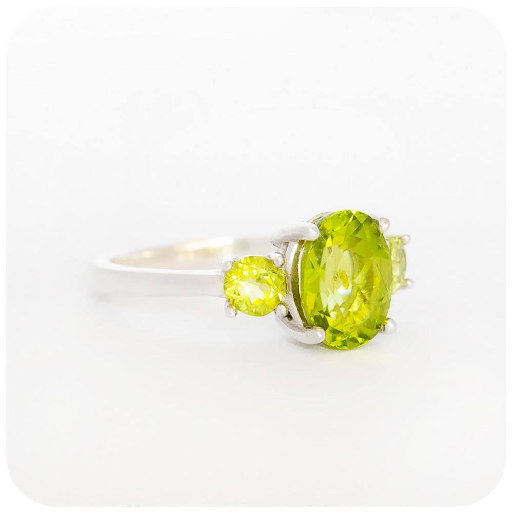 Oval cut Peridot Trilogy Anniversary Ring - Victoria's Jewellery