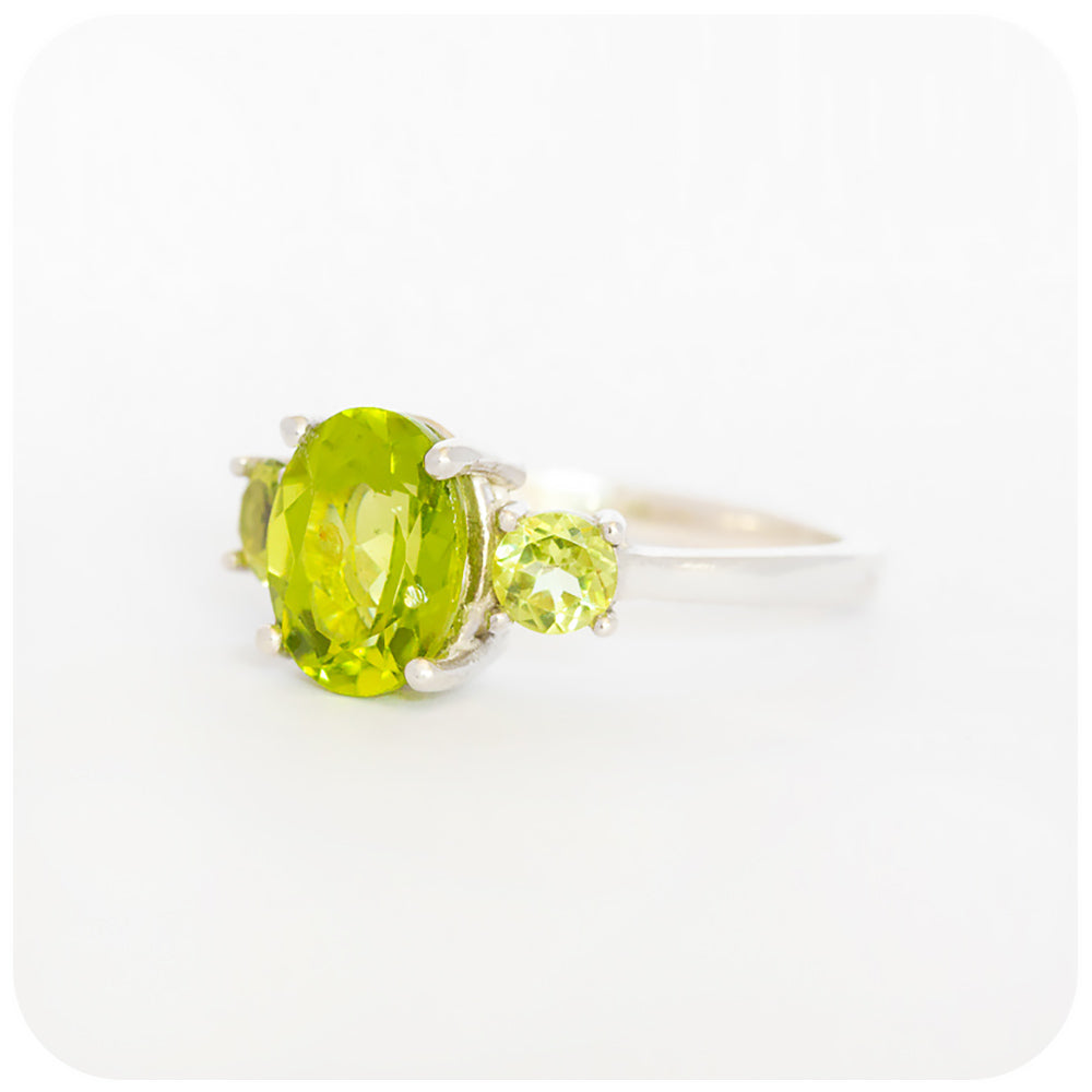 Oval cut Peridot Trilogy Anniversary Ring - Victoria's Jewellery