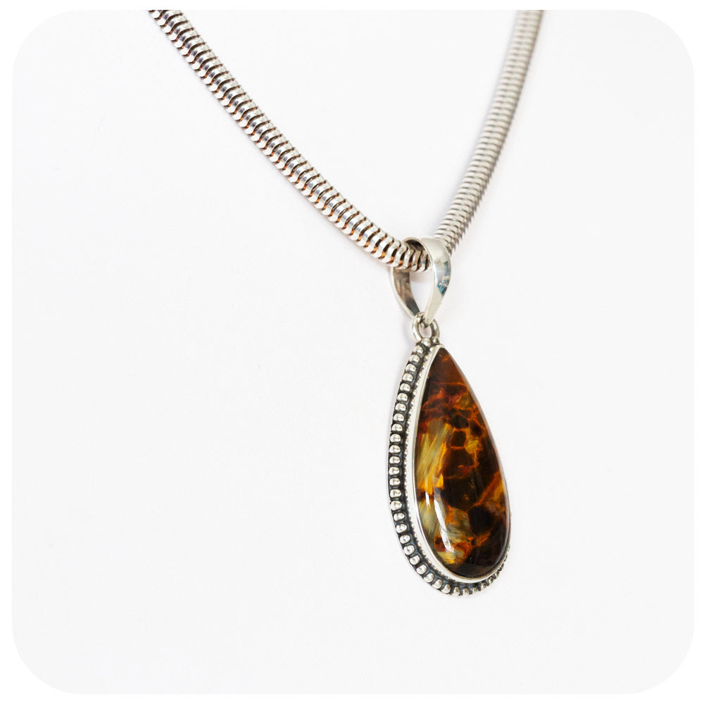 Cabochon Pear cut Pietersite Pendant in Sterling Silver