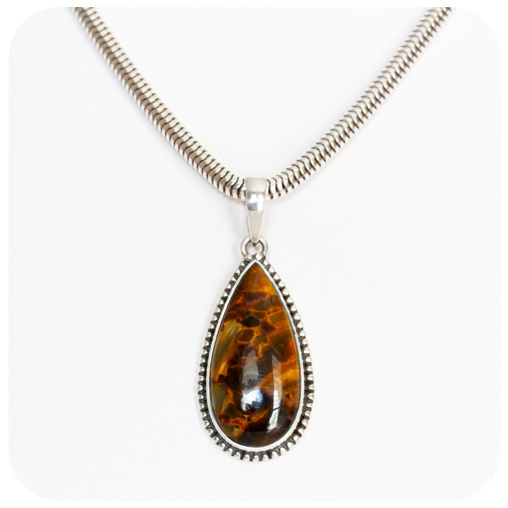 Cabochon Pear cut Pietersite Pendant in Sterling Silver