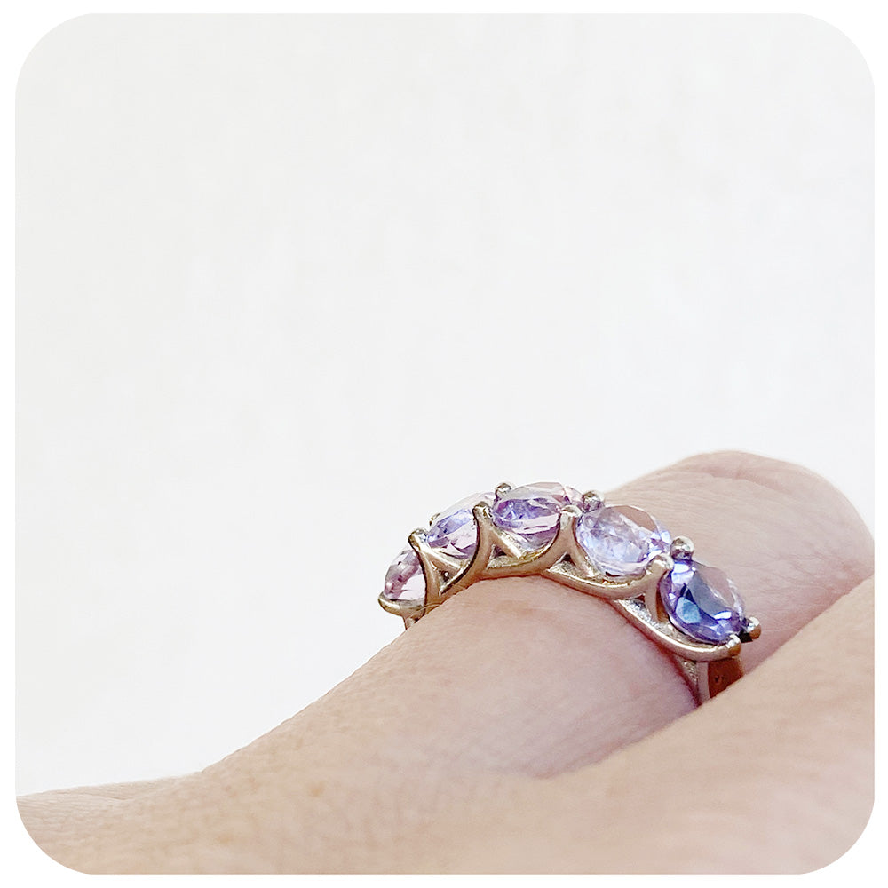 The Amanda, a Pink Amethyst Trellis Ring in Sterling Silver