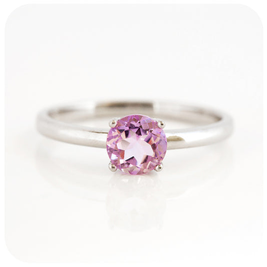 Round cut Pink Amethyst Solitaire Ring