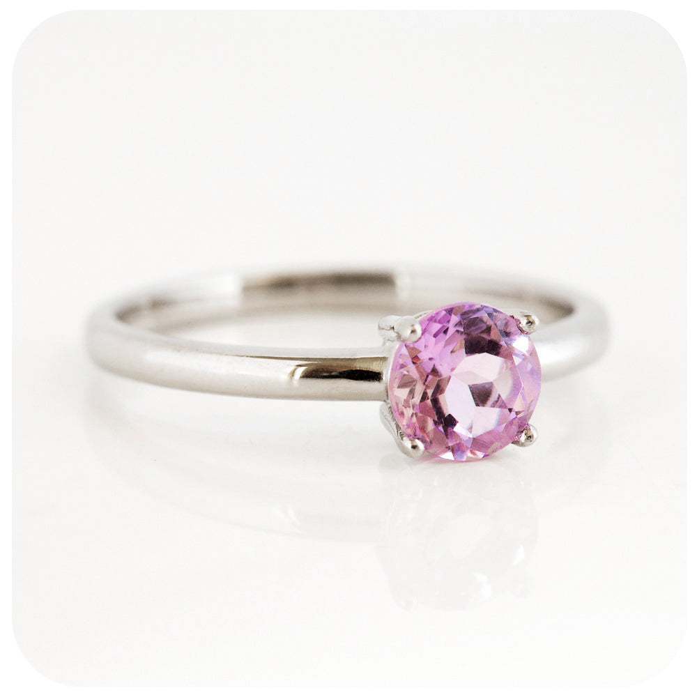 Lina, a Round cut Pink Amethyst Solitaire Ring
