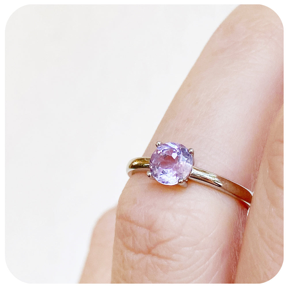 Lina, a Round cut Pink Amethyst Solitaire Ring