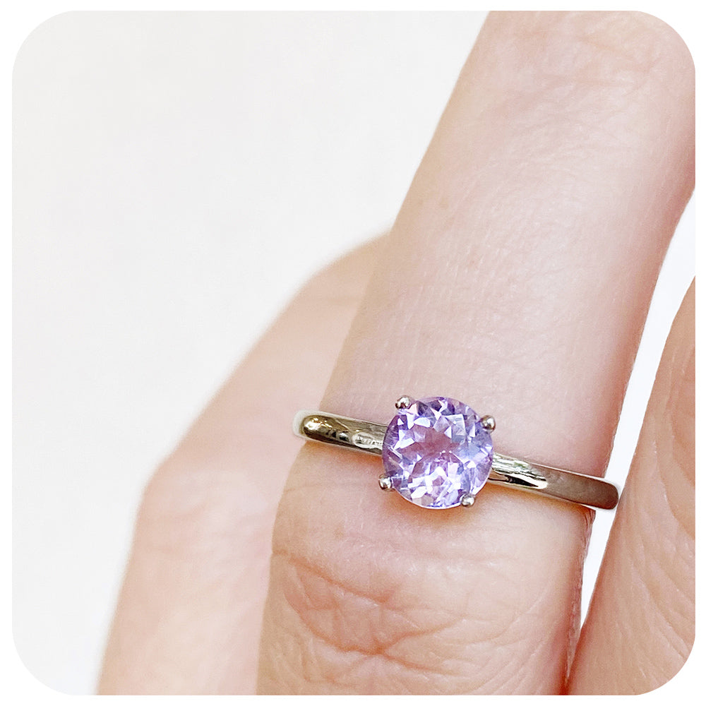 Lina, a Round cut Pink Amethyst Solitaire Ring