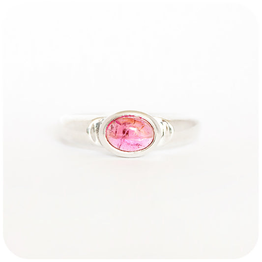Oval Cabochon cut Pink Tourmaline Signet Style Ring - Victoria's Jewellery