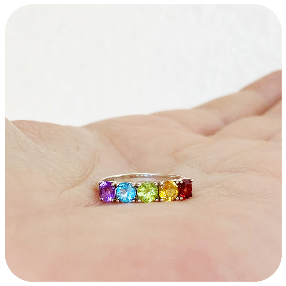 Round cut Rainbow Pride LGBT Half Eternity Ring - Victoria's Jewellery