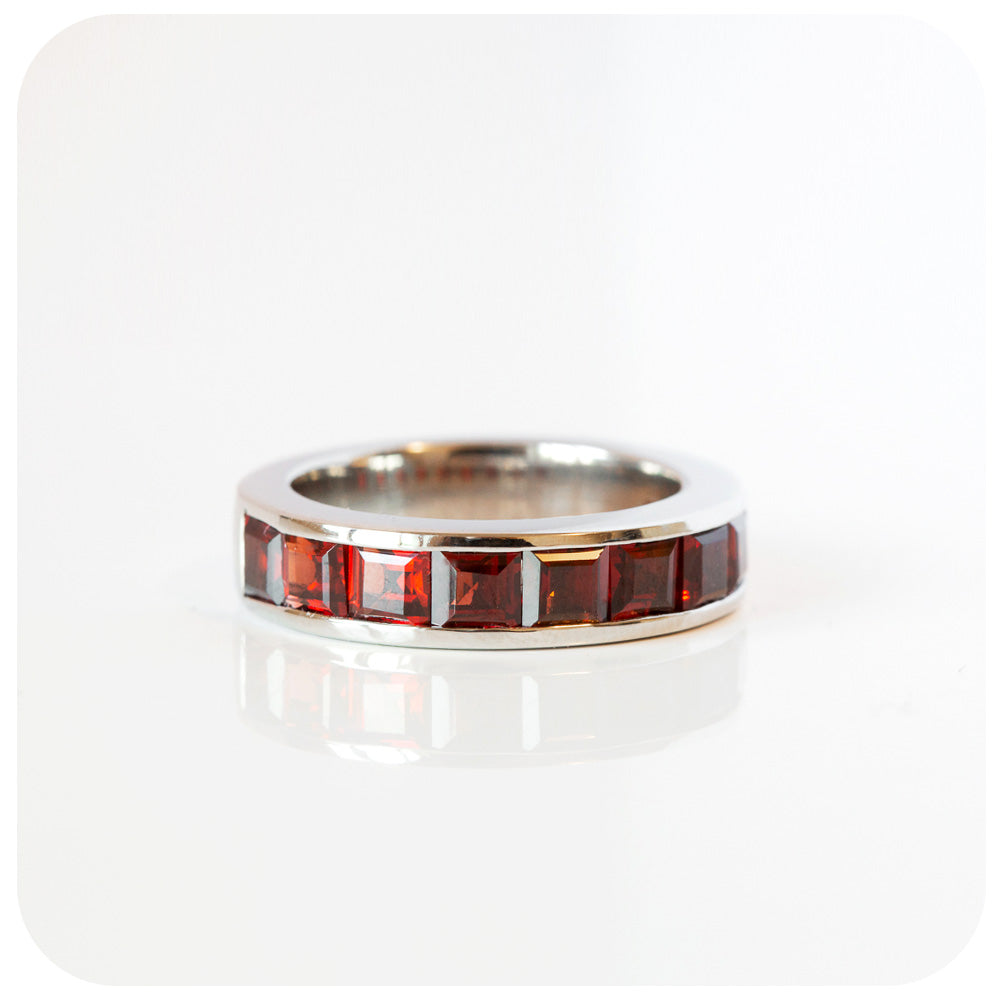 Princess cut Garnet Half Eternity Channel Ring
