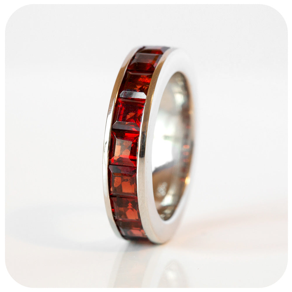 Princess cut Garnet Half Eternity Channel Ring