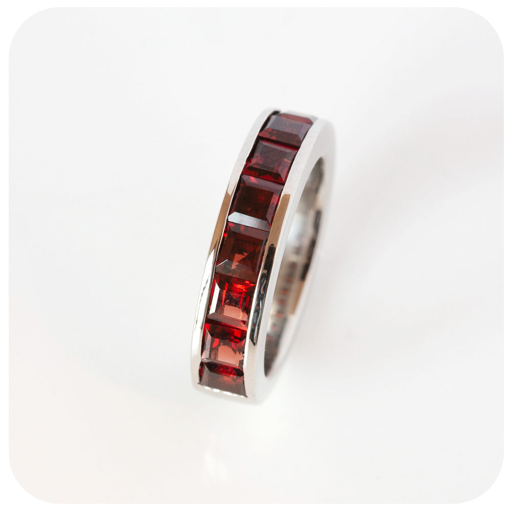 Princess cut Garnet Half Eternity Channel Ring