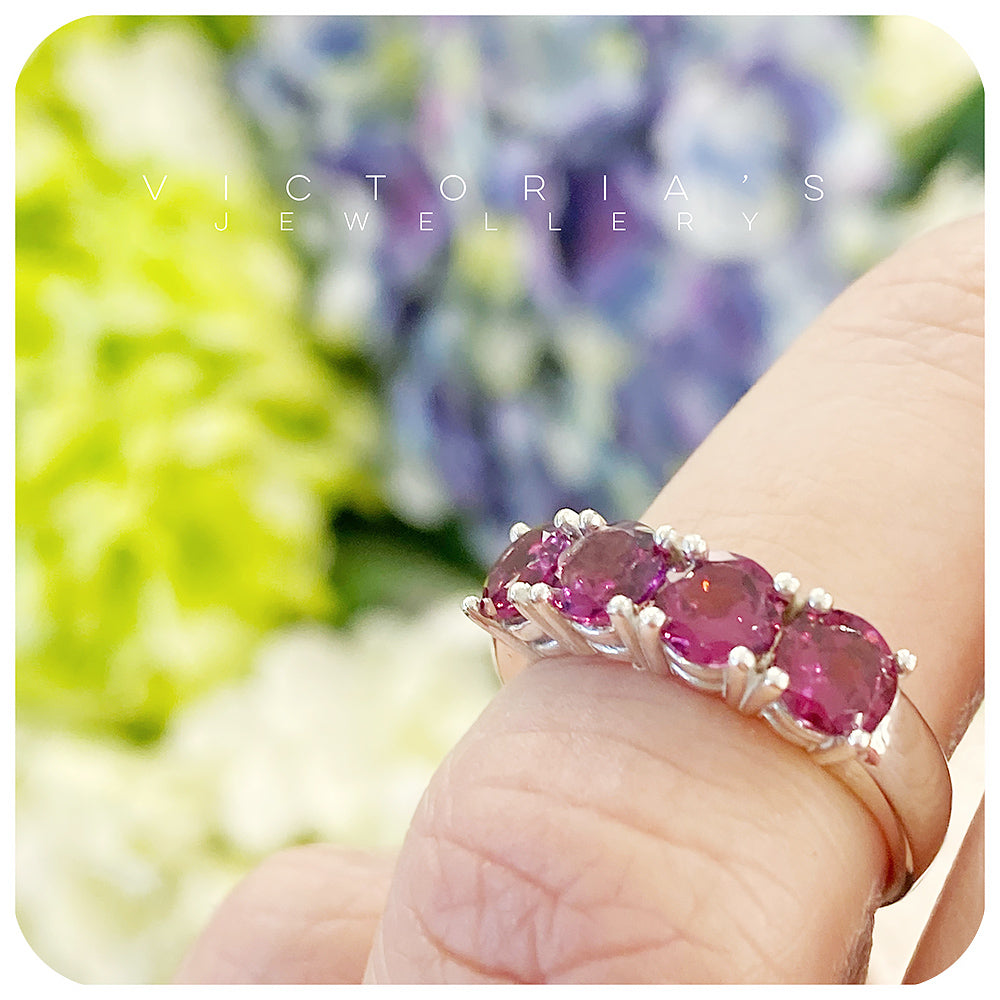 Round cut Rhodolite Garnet half eternity January birthstone Ring - Victoria's Jewellery