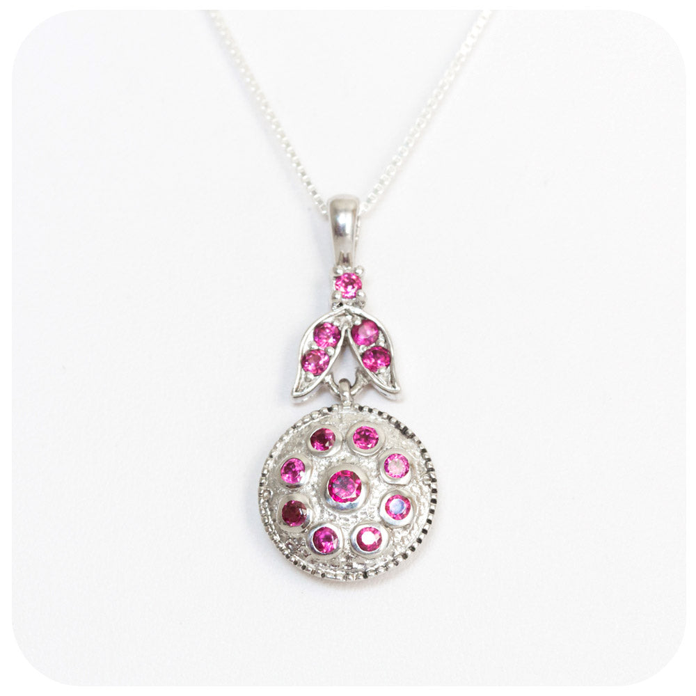 Rhodolite Flower Pendant in Sterling Silver
