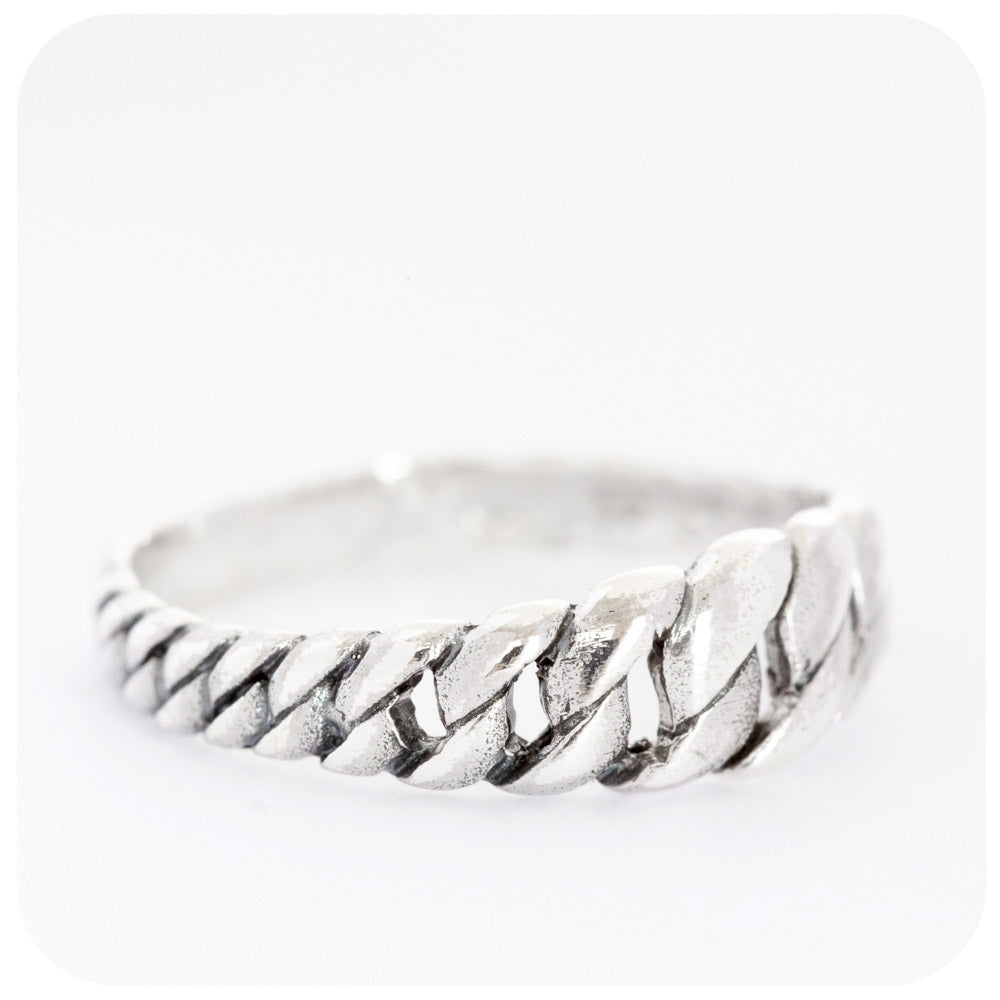 Sterling Silver Link Ring - Slightly Oxidised