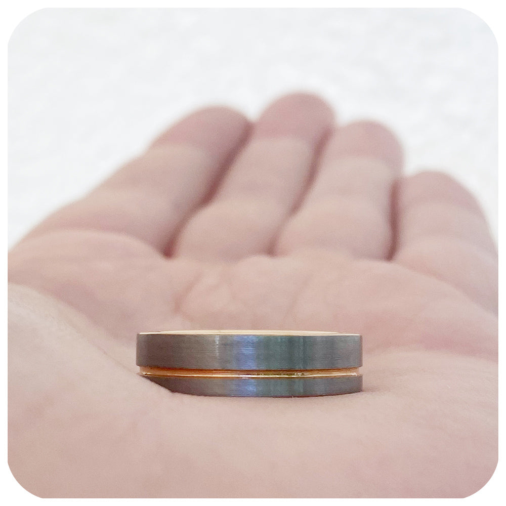 Brushed Silver and Rose Gold Groove Mens Tungsten Wedding Ring - Victoria's Jewellery