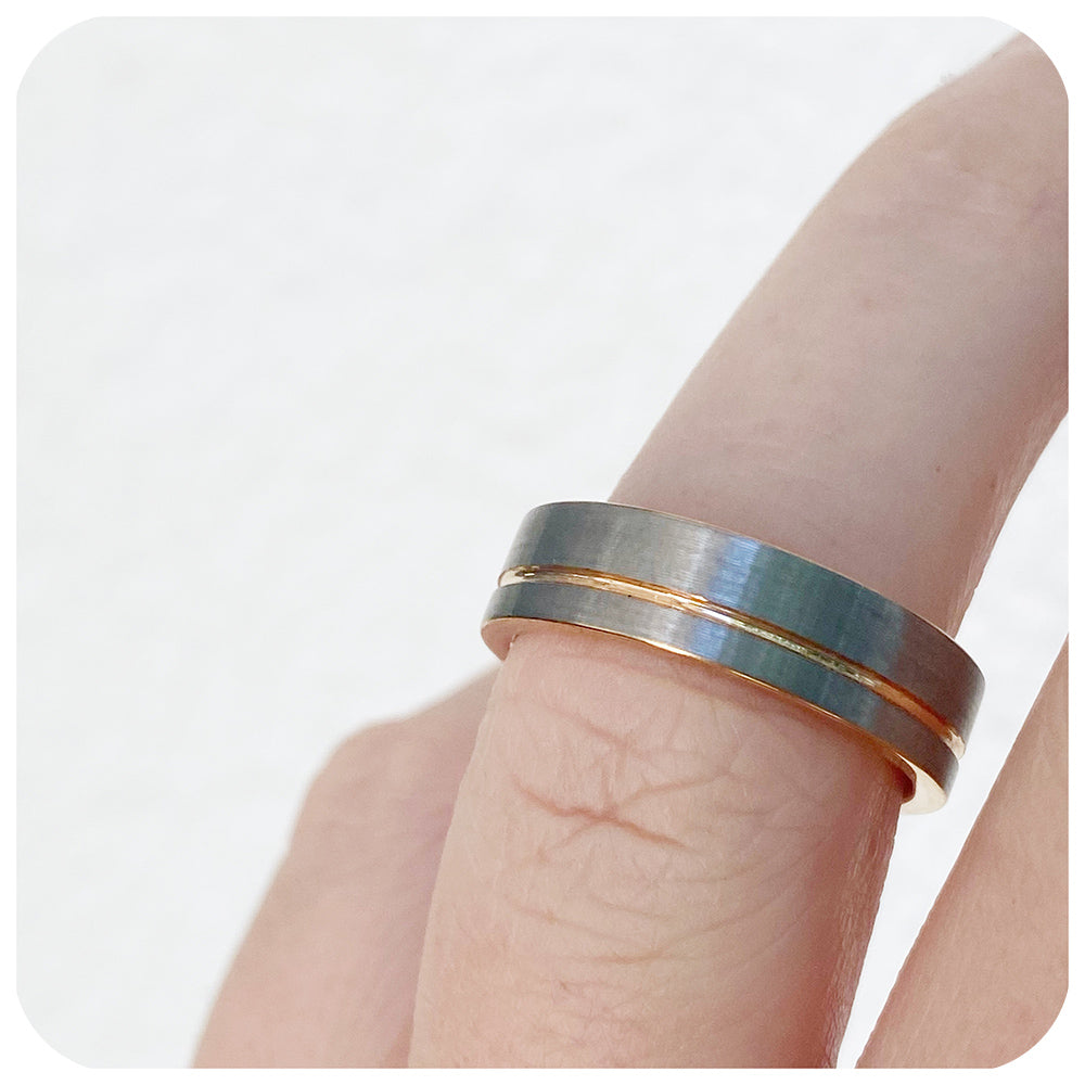 Brushed Silver and Rose Gold Groove Mens Tungsten Wedding Ring - Victoria's Jewellery
