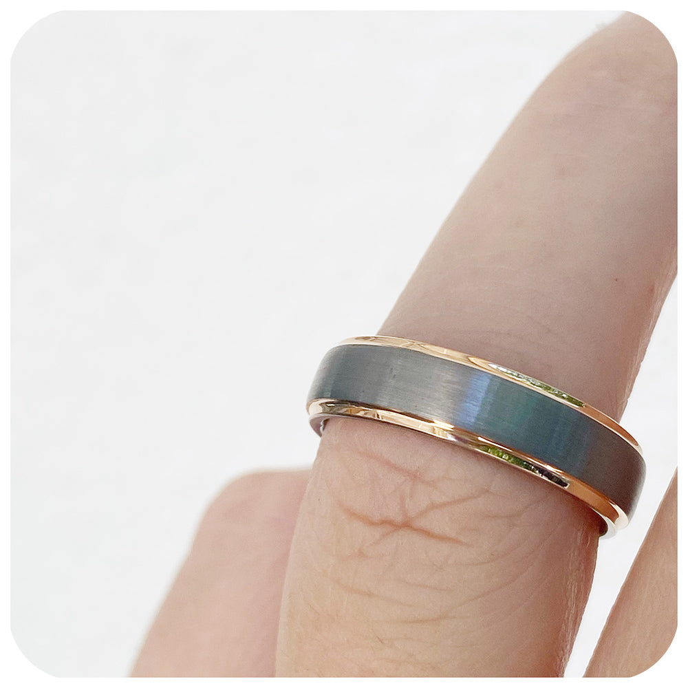 Brushed Silver and Gold Tungsten Mens Wedding Ring - Victoria's Jewellery