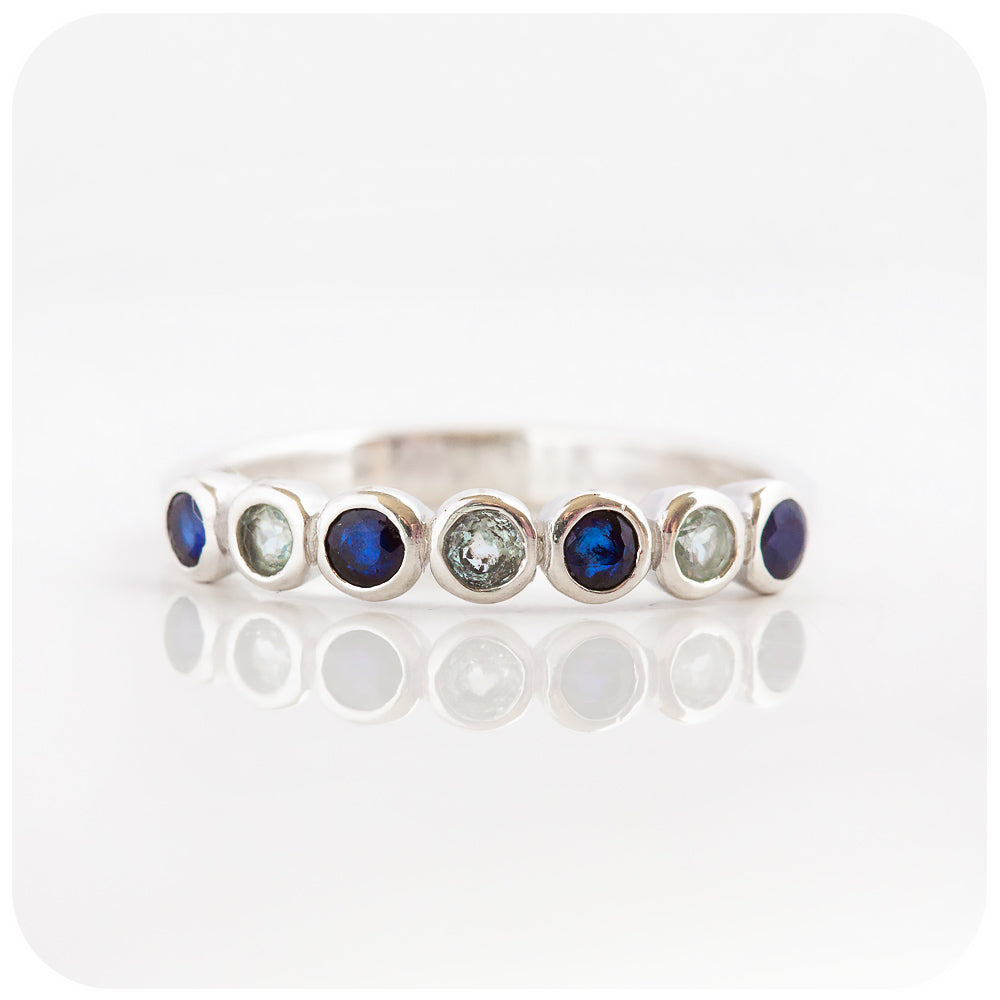 Dark Blue Sapphire and Sky Blue Topaz Half Eternity Stack Ring