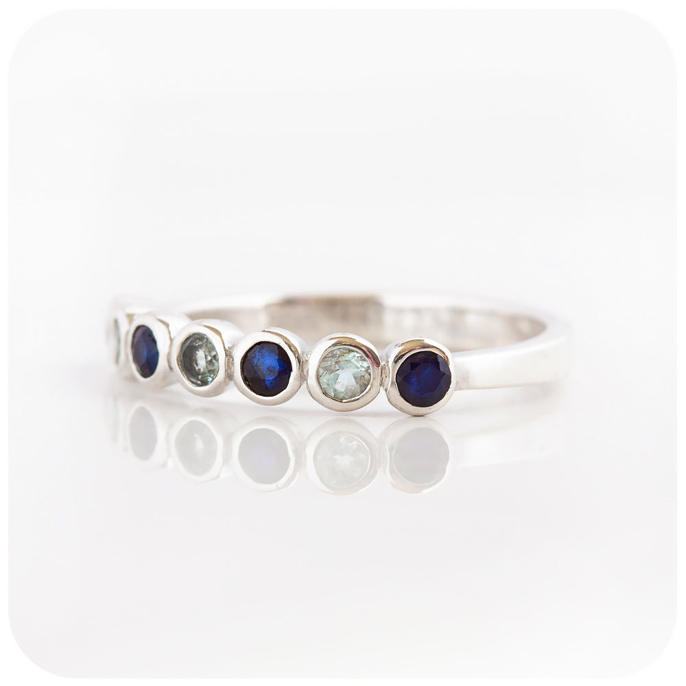 Dark Blue Sapphire and Sky Blue Topaz Half Eternity Stack Ring