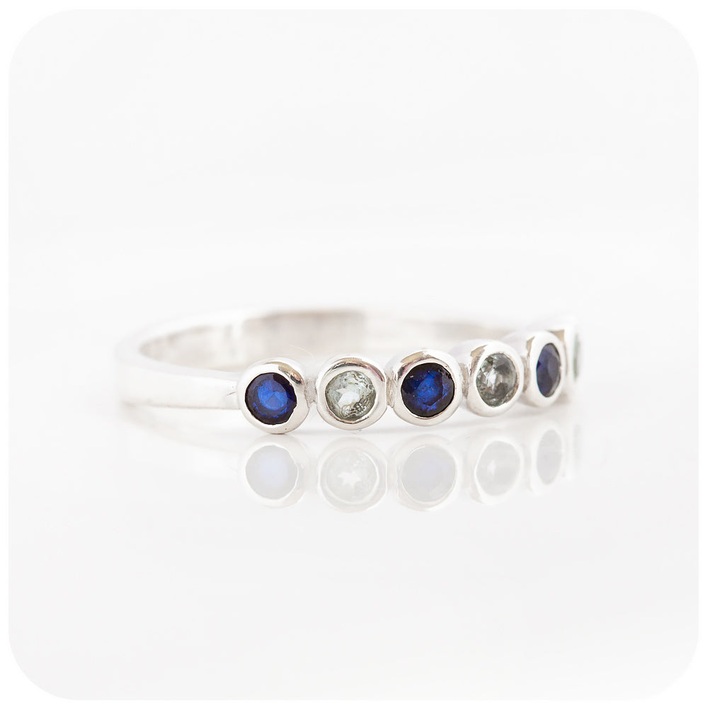 Dark Blue Sapphire and Sky Blue Topaz Half Eternity Stack Ring
