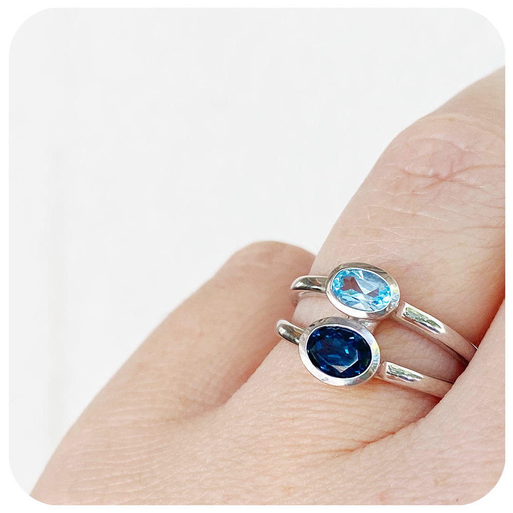 The Double Oval, London and Sky Blue Topaz Ring in Sterling Silver