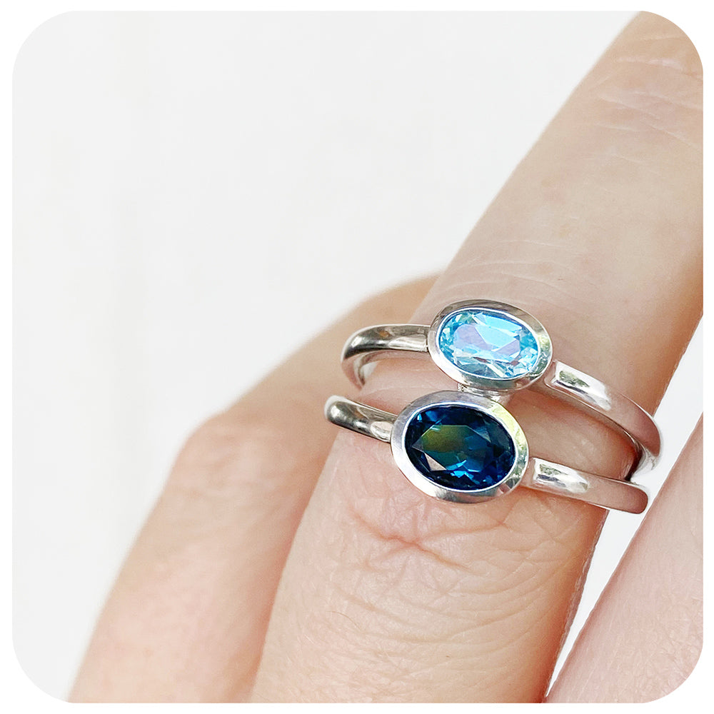 The Double Oval, London and Sky Blue Topaz Ring in Sterling Silver