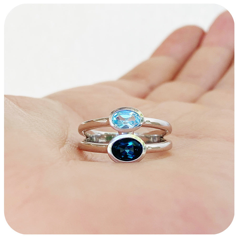 The Double Oval, London and Sky Blue Topaz Ring in Sterling Silver