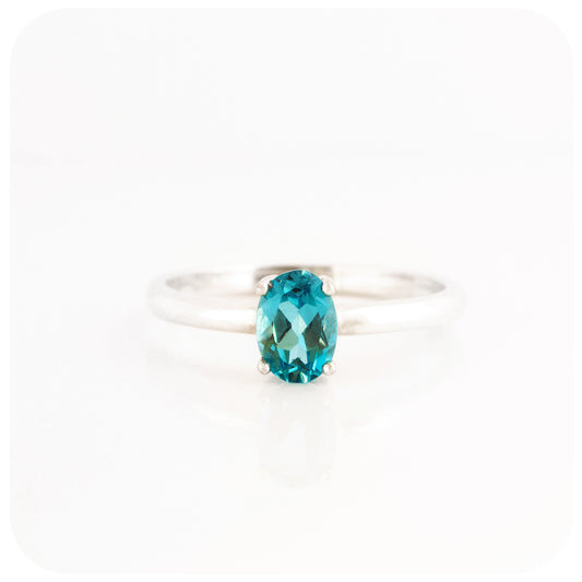 Oval cut Swiss Blue Topaz Solitaire Ring