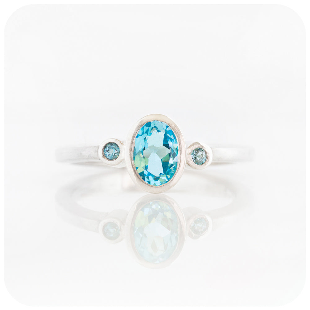 Swiss Blue Topaz Trilogy Ring in Sterling Silver
