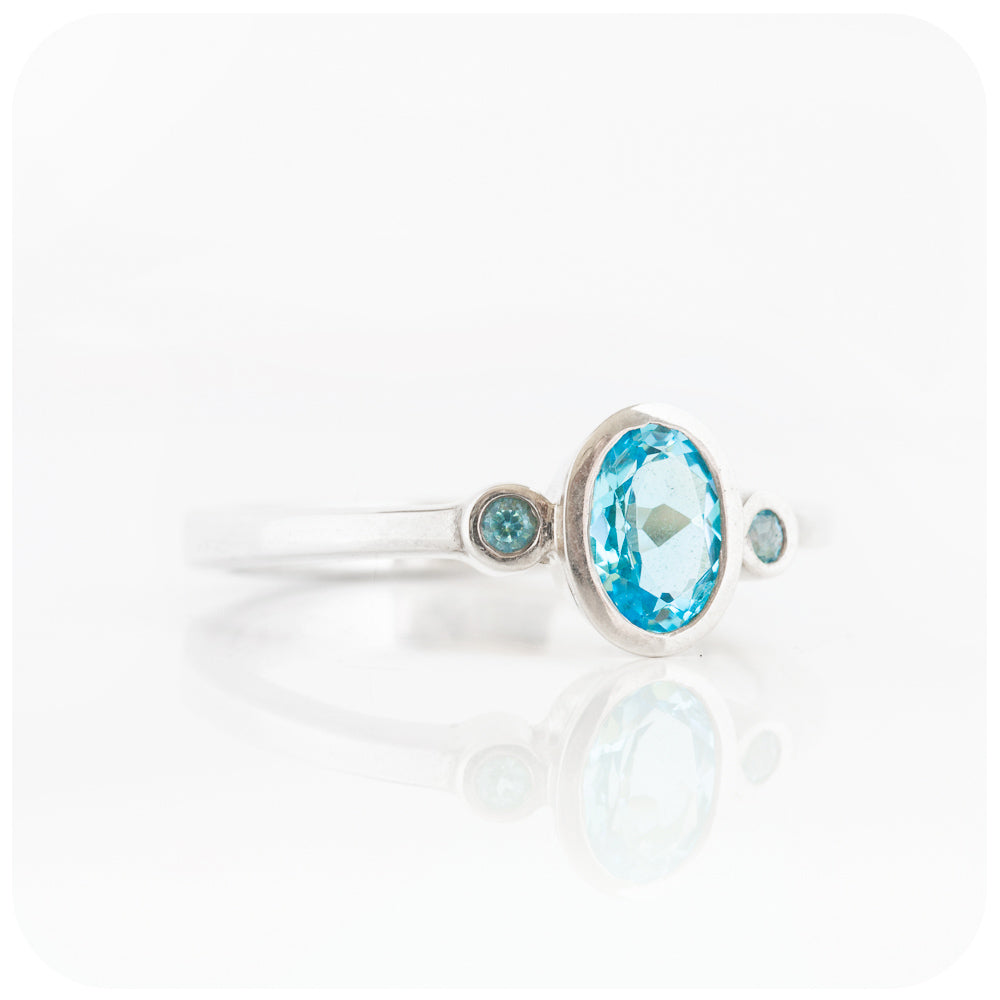 Swiss Blue Topaz Trilogy Ring in Sterling Silver