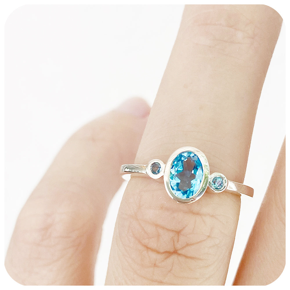 Swiss Blue Topaz Trilogy Ring in Sterling Silver