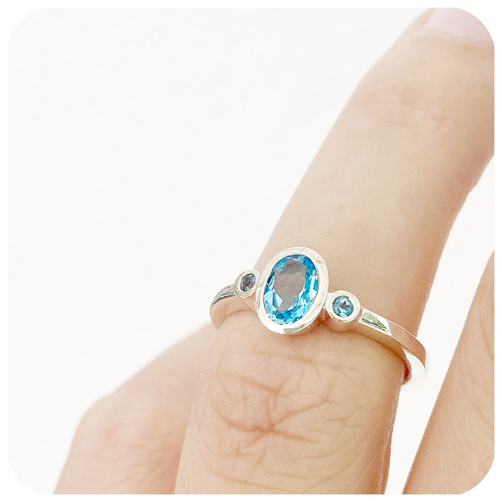 Swiss Blue Topaz Trilogy Ring in Sterling Silver